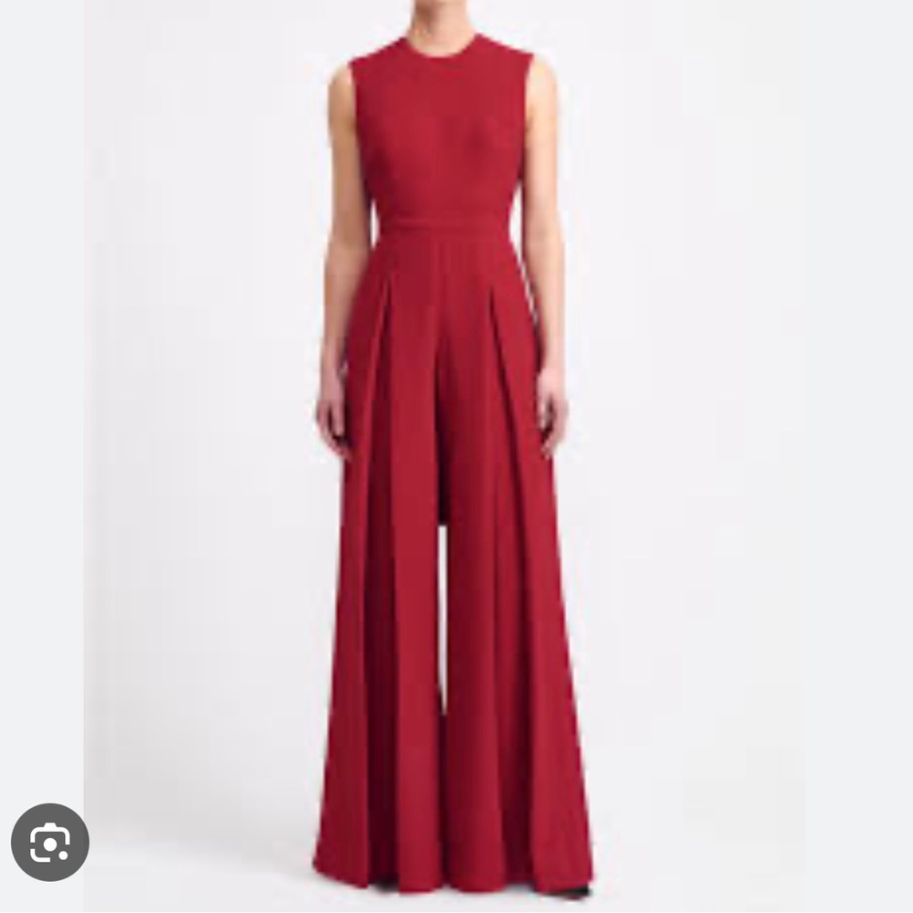Emilia Wickstead Charmaine Tie Back Jumpsuit in Red Double Crepe